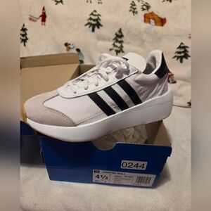 adidas Kids White Sneakers with Black Stripes